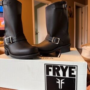 Frye Black Leather Engineer Boots